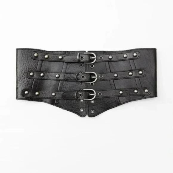 ZARA STUDDED 100% COW LEATHER CUMMERBUND - Picture 2 of 10